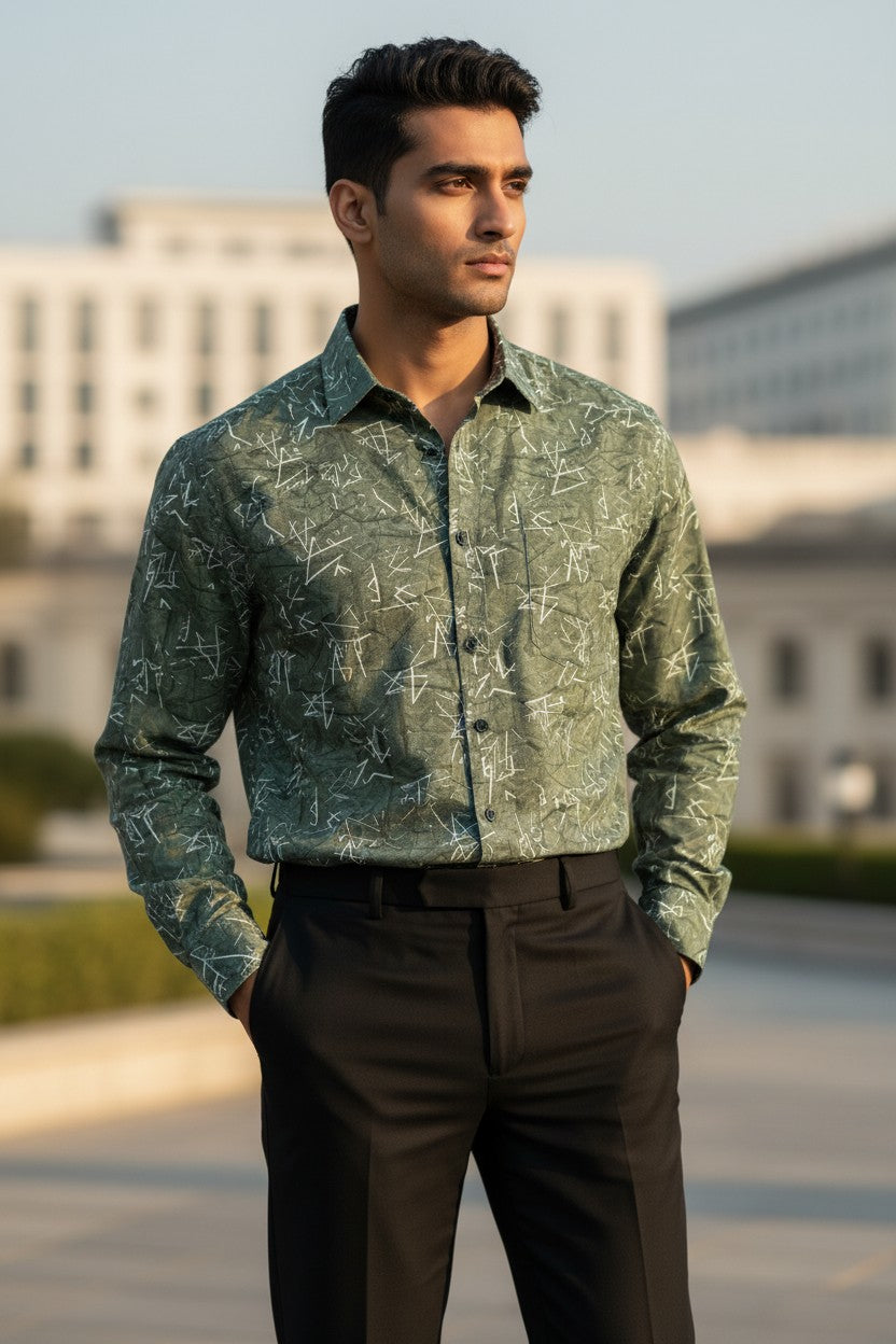 Southloom Pure Cotton Green Printed Shirt SLSHIRT 42 FS