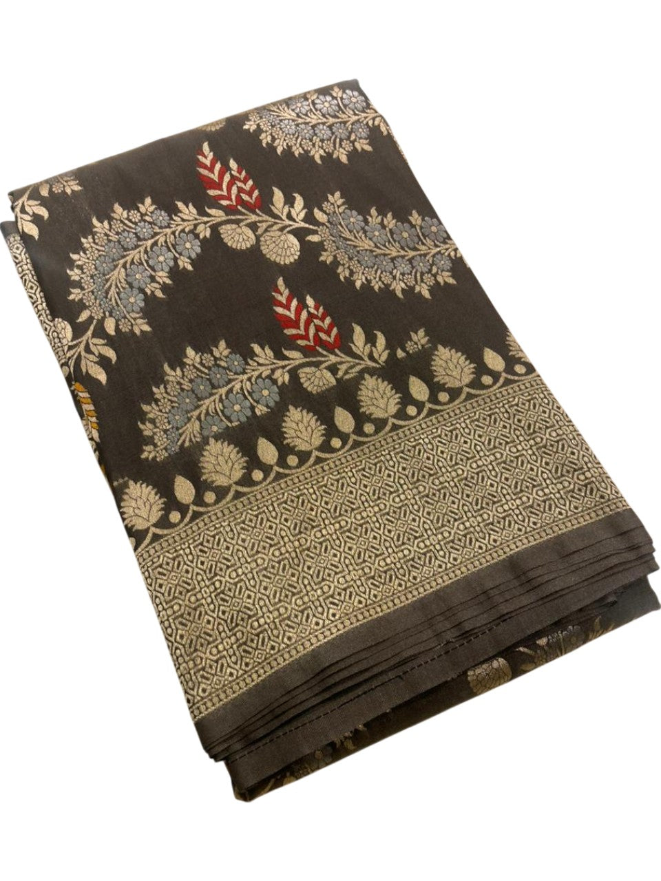 Southloom Pure Banarasi Silk Saree with Woven Work on Body and Borders (Grey)