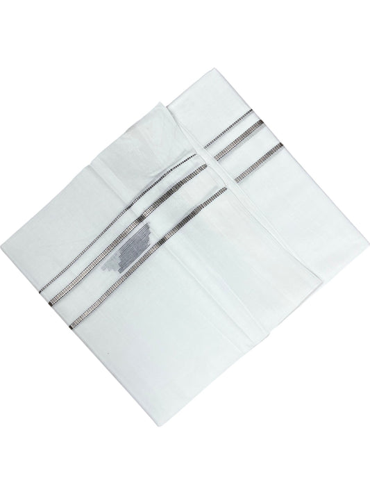 Southloom Pure White Cotton Mundu with Black & Silver Line Border (South Indian Kerala Dhoti)