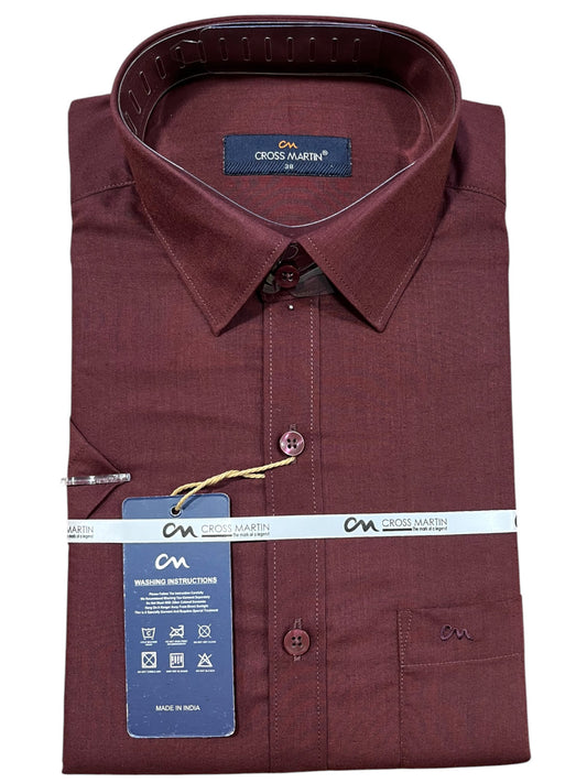 Southloom Pure Cotton Maroon plain Shirt (38 HS)