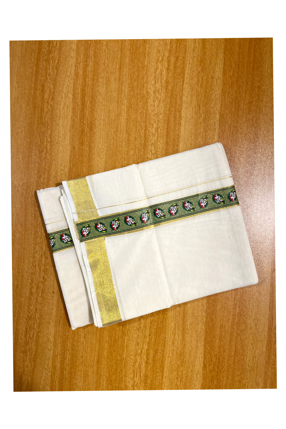 Southloom Double Mundu with Mural Printed on Kasavu Border