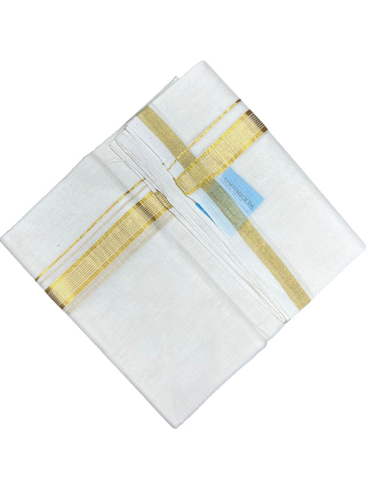 Southloom Balaramapuram Unakkupaavu Premium Handloom Cotton Double Mundu with Gold Kasavu  Border
