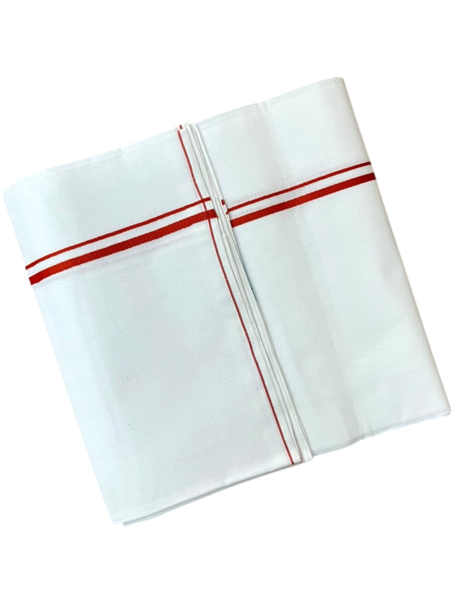 Southloom Pure White Cotton Single Mundu with Orange Border (South Indian Kerala Dhoti)