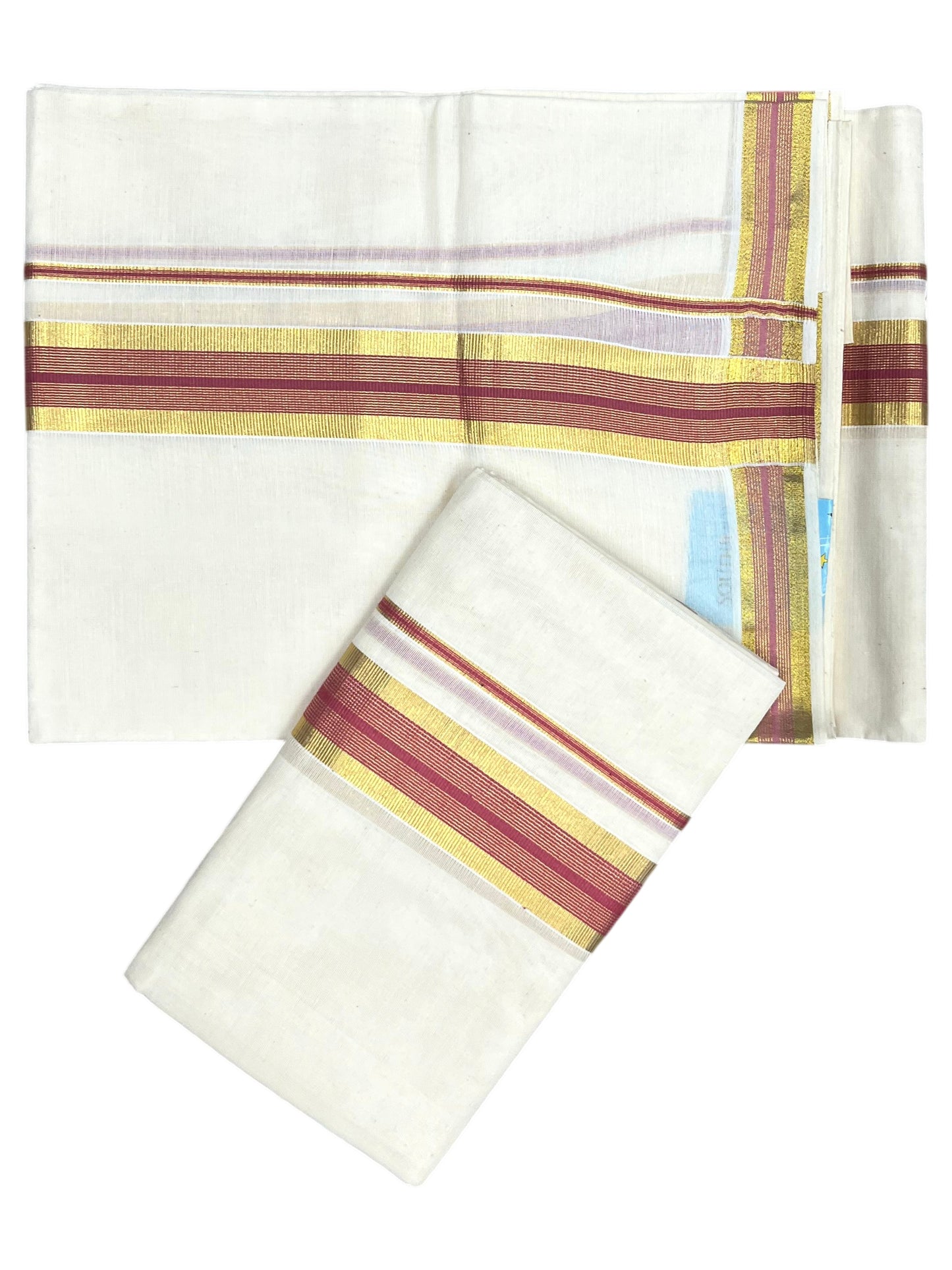 Southloom Pure Cotton Kerala Single Set Mundu (Mundum Neriyathum) with Brike Red and Kasavu Border 2.80 Mtrs SLKK