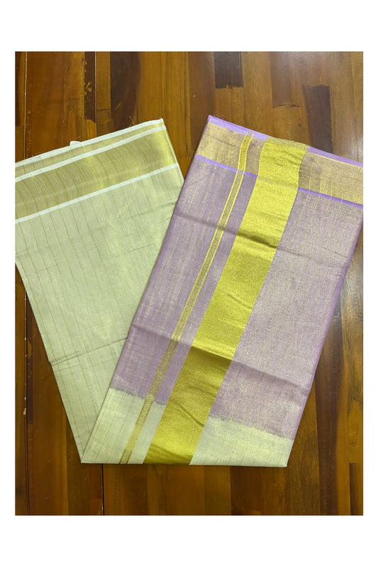 Southloom Tie & Dye - Half & Half  Multi Colour Violet Design Saree with Kasavu Lines Across Body