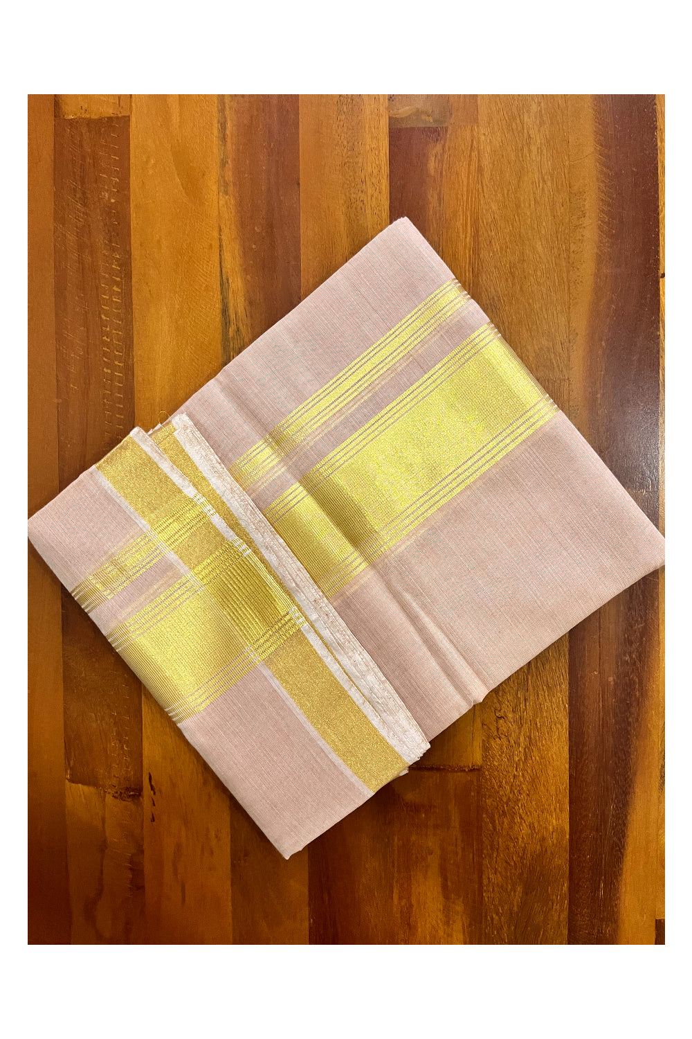 Southloom Super Premium Balaramapuram Unakkupaavu Handloom Kasavu Mundu in Peach Colour (South Indian Kerala Dhoti)