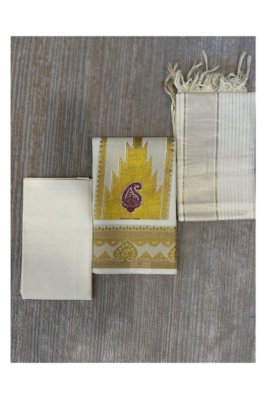 Southloom™ Cotton Churidar Salwar Suit Material with Gold and Maroon Woven Work (include Lines Shawl / Dupatta)