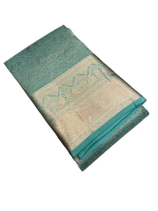 Southloom Pure Handloom Bridal Kanchipuram Silk Saree with Korvai Work (Blue)