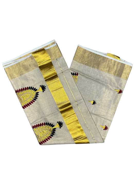 Southloom Tissue Kerala Kasavu Saree with Nettipattam Embroidery Designs on Body SL539