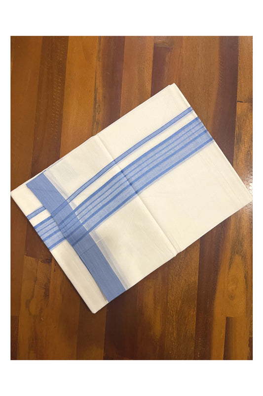 Pure White Cotton Double Mundu with Blue Border (South Indian Kerala Dhoti)