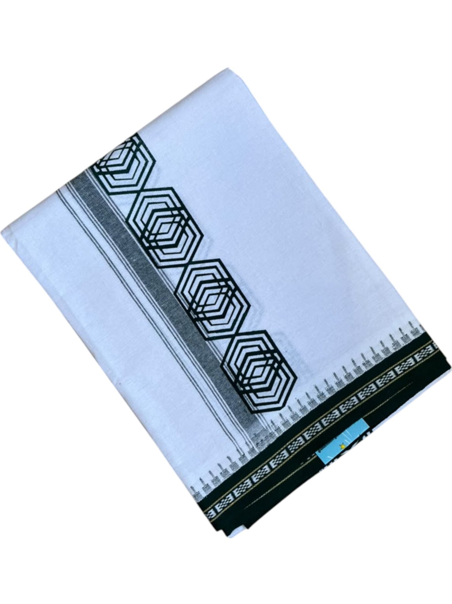 Southloom White Green Printed Single Mundu / Otta Mundu / Lungi (South Indian Kerala Dhoti) SL622