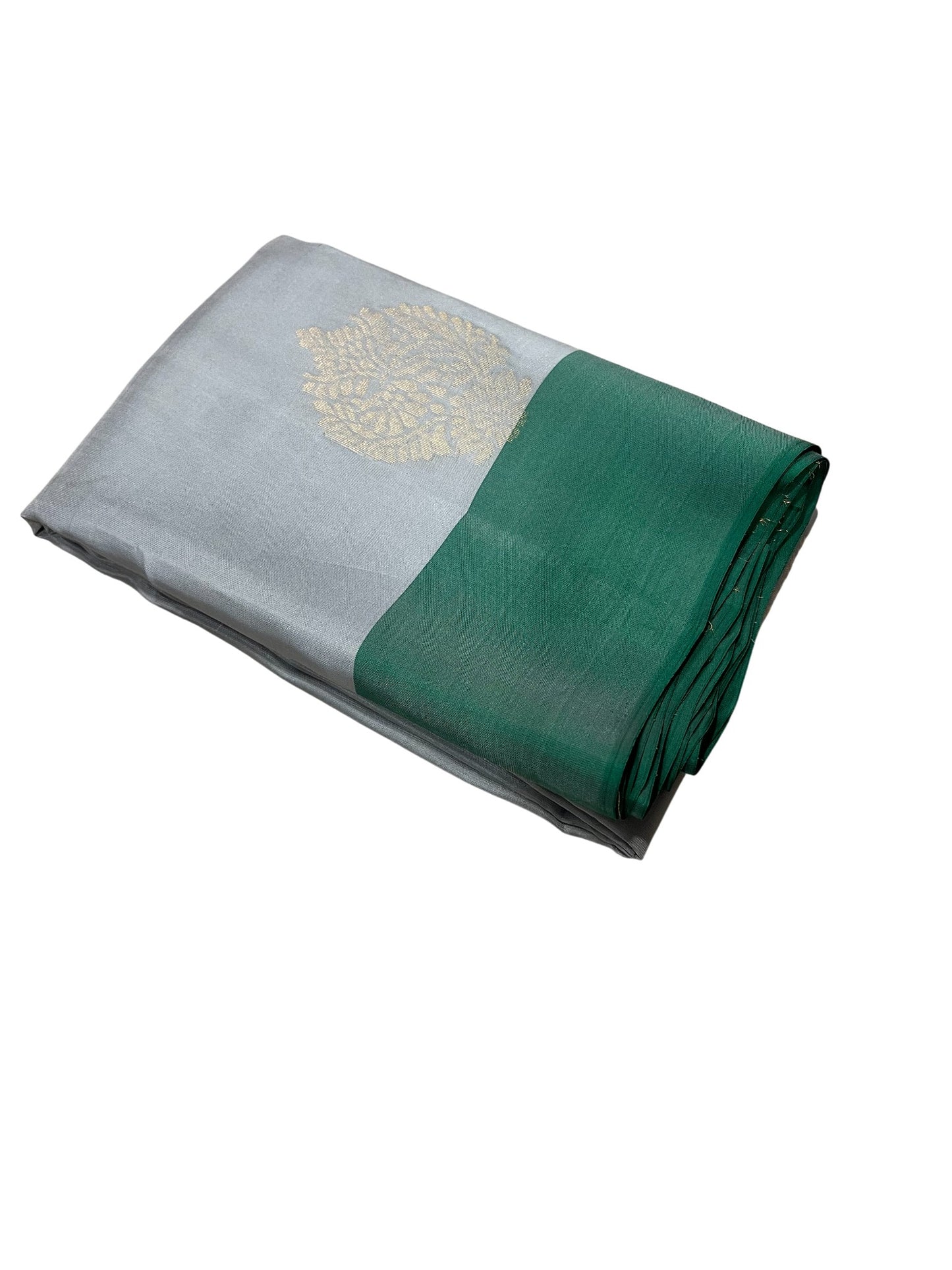 Southloom Pure Handloom Kanchipuram Silk Saree with Butta Work (Grey & Green)