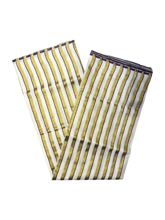 Southloom Puliyilakkara Purple and Gold Kasavu Kerala Saree with Woven Blouse