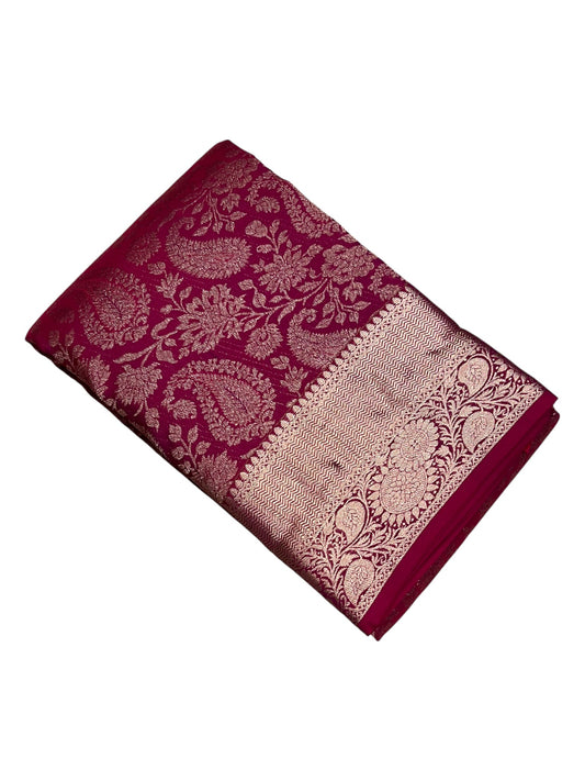 Southloom Pure Handloom Bridal Kanchipuram Silk Saree with Korvai Work (Magenta)