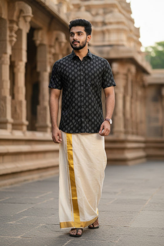 Southloom Pure Cotton Black printed Shirt SLSHIRT 38 HS