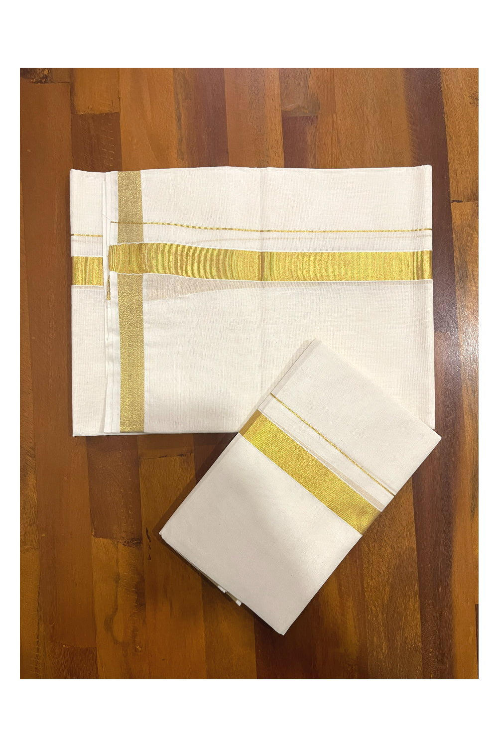 Pure Cotton Half Fine Kasavu Single Set Mundu (Mundum Neriyathum) with 1 inch Border 2.80 Mtrs