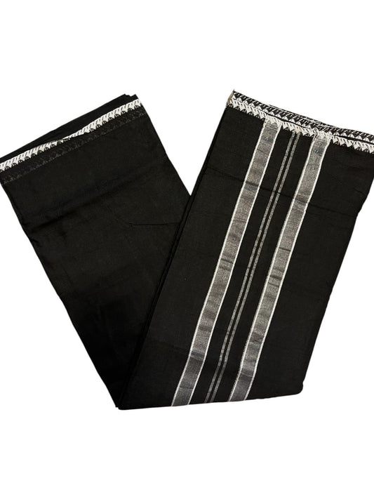 Southloom Kerala Sabarimala Black Simple Saree With White Kara