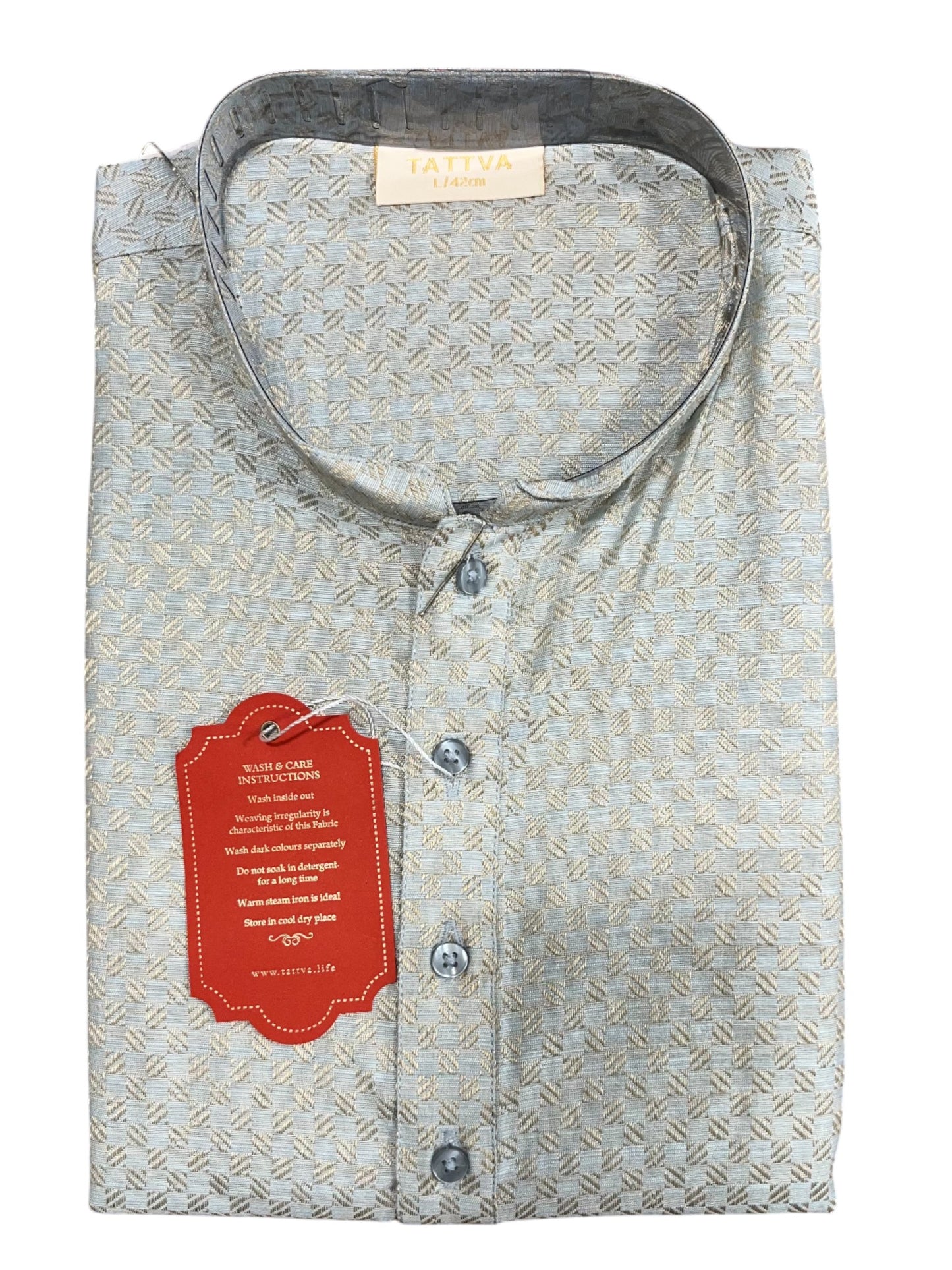 Southloom Grey Woven Patterns Semi Silk Short Kurta for Men