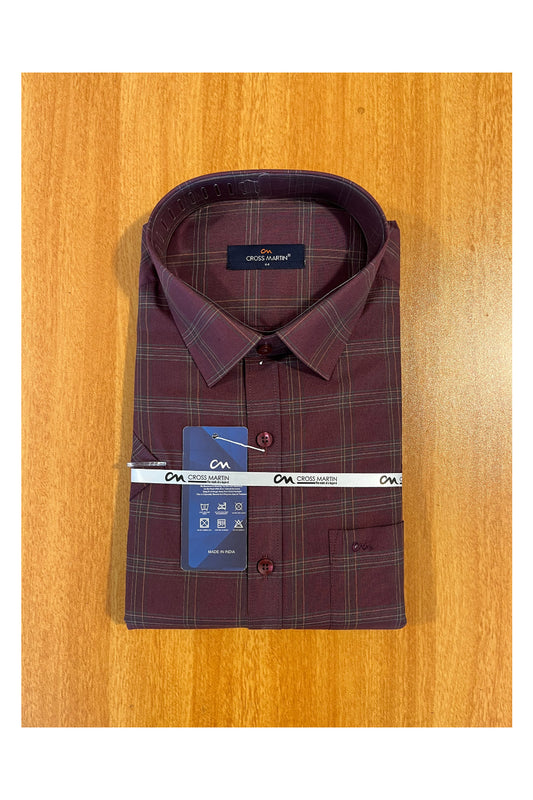 Pure Cotton Maroon Check Shirt (44 HS)