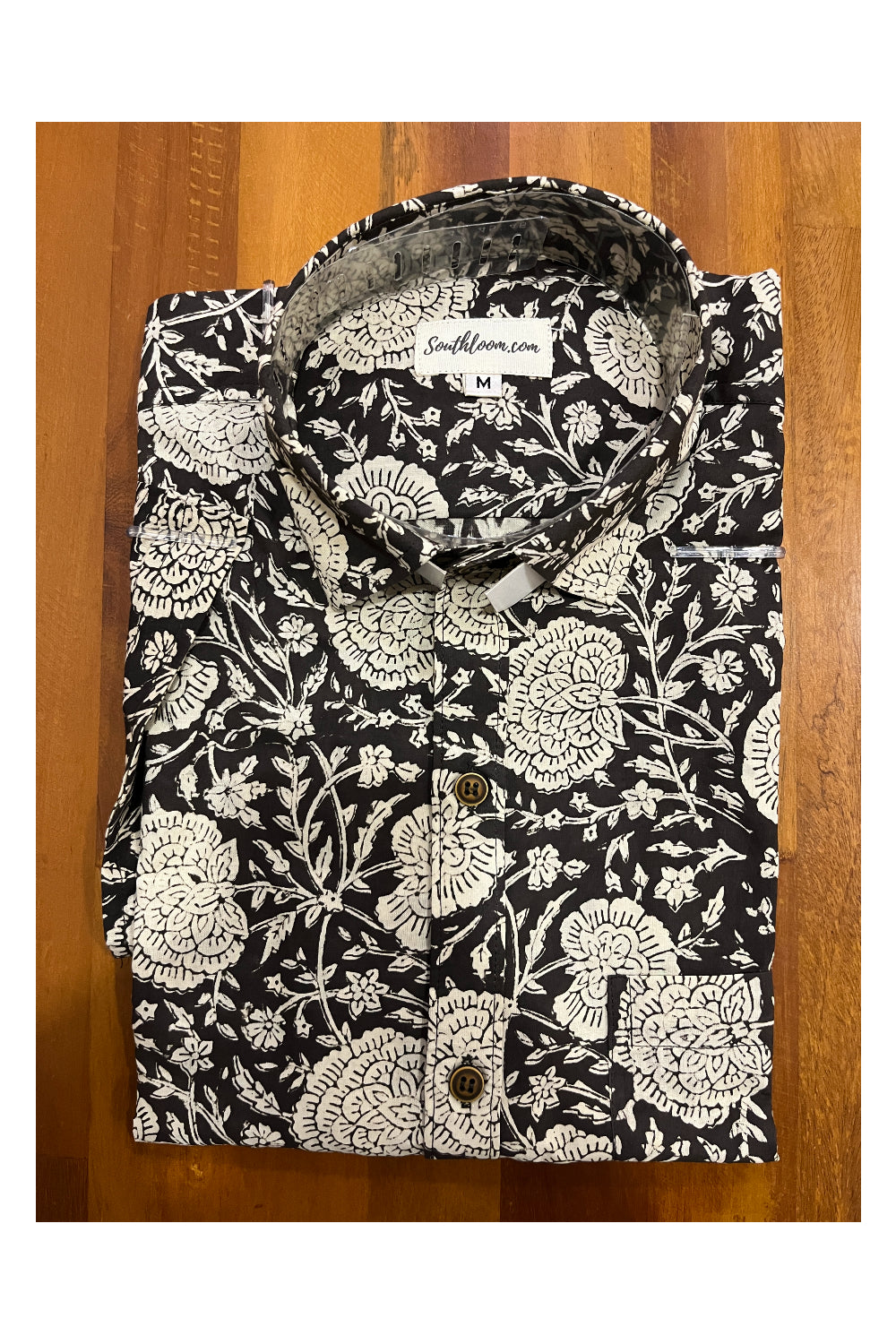 Southloom Jaipur Cotton Black Hand Block Printed Shirt (Half Sleeves)