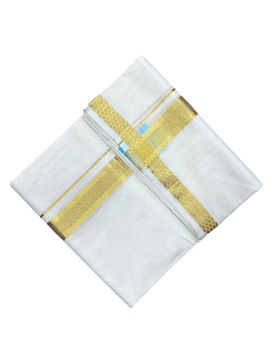 Southloom Premium Handloom Cotton Double Mundu with Gold Kasavu and Paa Neythu Border