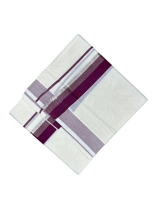 Southloom Pure Cotton Mundu with Silver Lines and Purple Border (South Indian Kerala Dhoti)