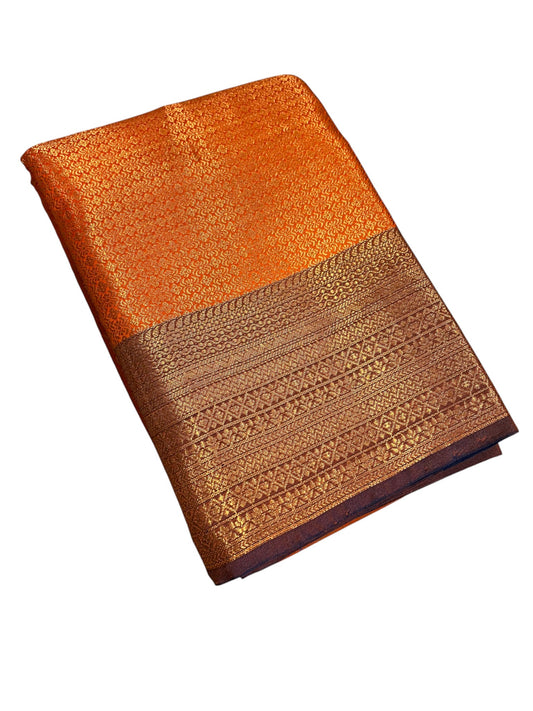 Southloom Premium Semi Silk Zari Work Brocade Saree in Bridal Orange with Matching Pallu