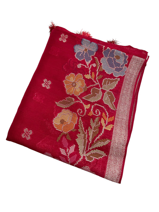 Southloom Banarasi Silk Saree with Woven Work on Body and Borders (Magenta & Blue)