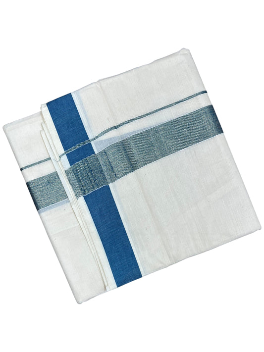 Southloom Kerala Pure Cotton Double Mundu with Blue Border (South Indian Dhoti)