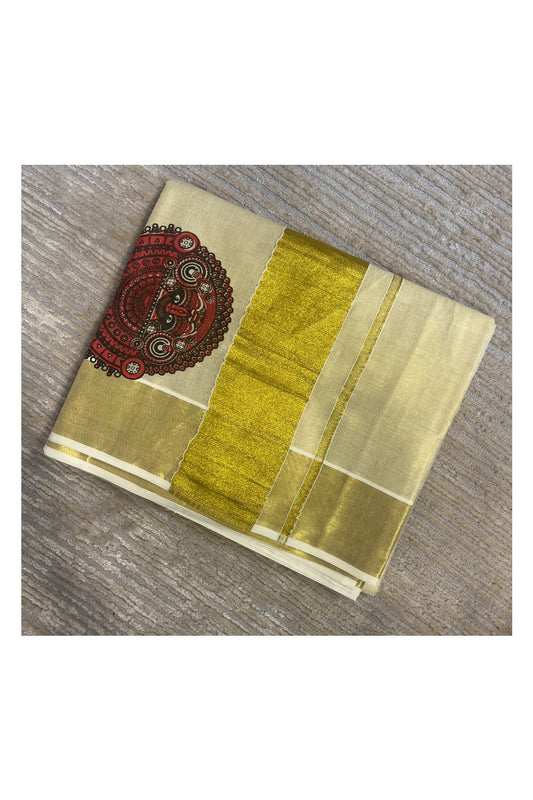 Southloom Kerala Tissue Kasavu Saree with Theyyam Prints