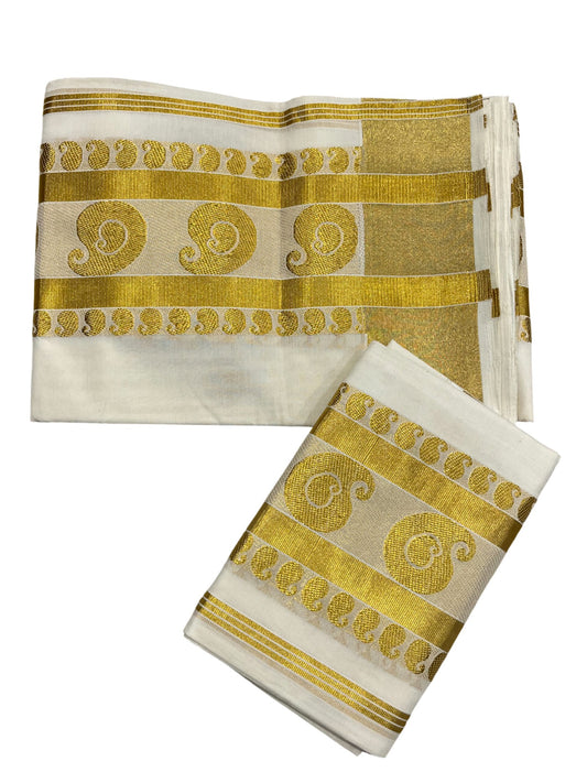 Southloom Premium Handloom Set Mundu with Kasavu and Golden Border (2.80 Mtr)