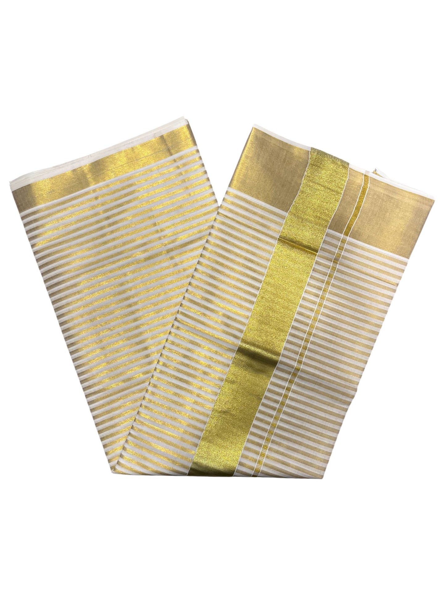 Southloom Kerala Cotton Kasavu Saree with Golden Stripes on Body