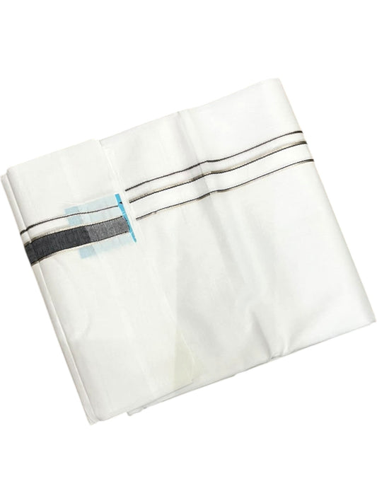 Southloom Pure White Cotton Double Mundu with Silver and Black Chutti Kara (South Indian Dhoti)