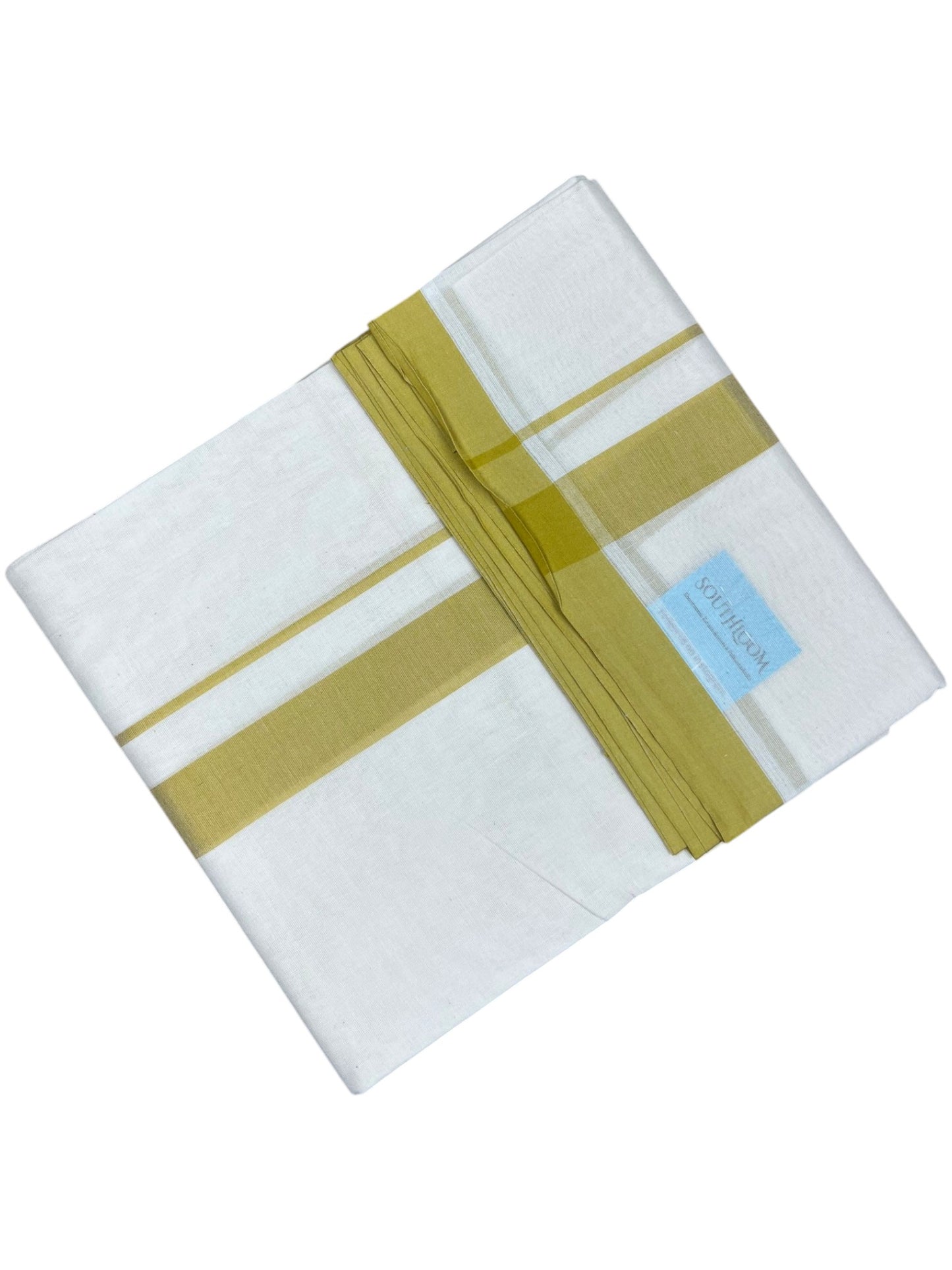 Southloom Kerala Pure Cotton Double Mundu with  Yellow Border (South Indian Kerala Dhoti)