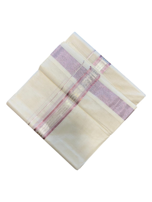 Southloom Pure Cotton Mundu with Rose Gold and Silver Border (South Indian Kerala Dhoti)