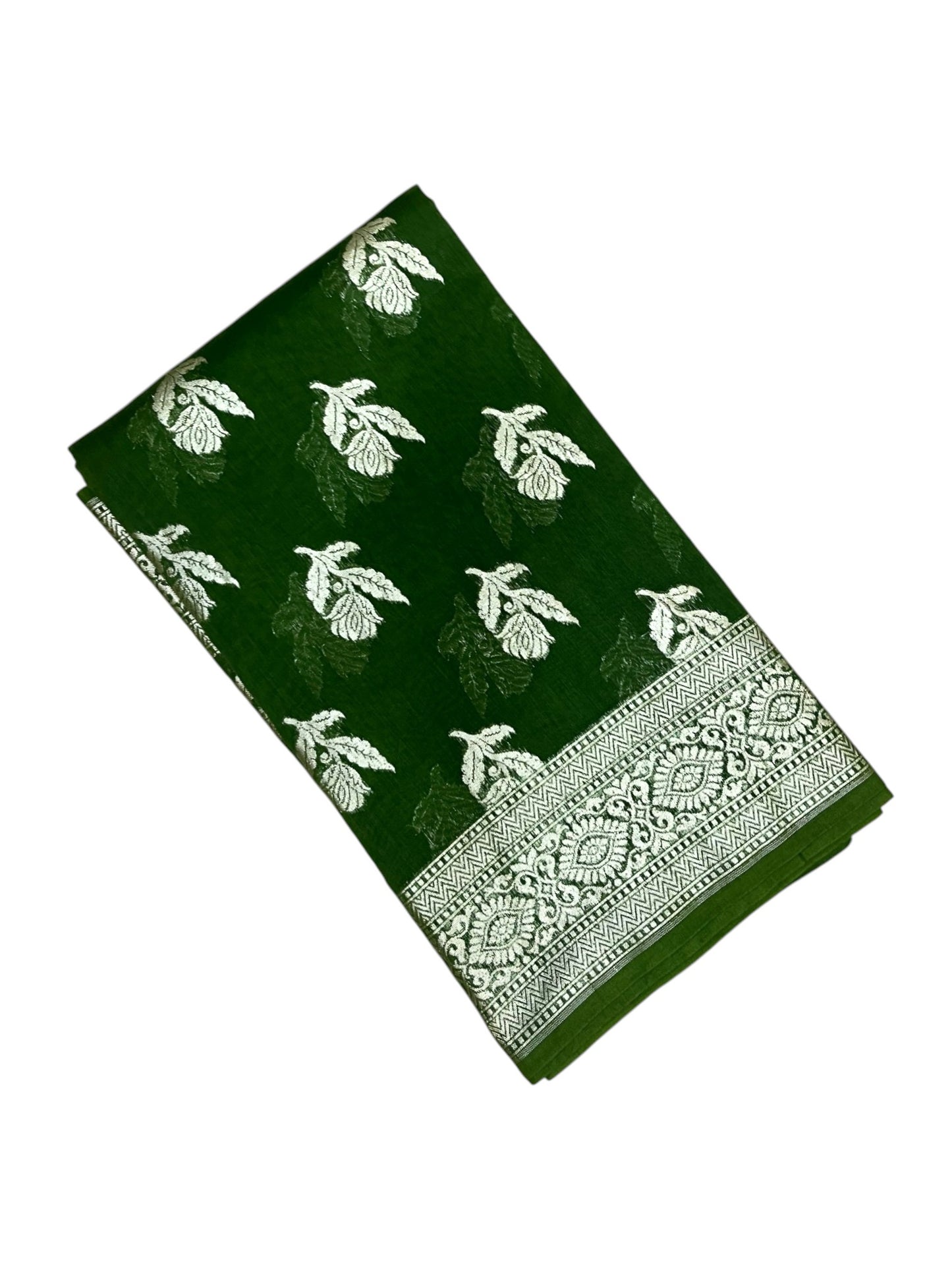 Southloom Cotton Banarasi Silk Saree with Woven Work on Body and Borders (Green )