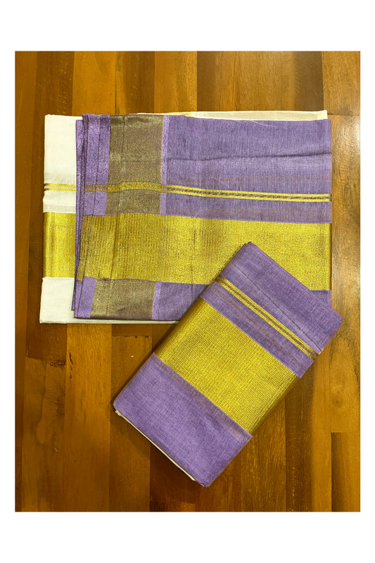 Southloom Tie & Dye - Half & Half  Multi Colour Violet Design Set Mundu (Mundum Neriyathum) with Super Soft Cotton