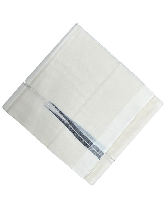 Kerala Pure Cotton Double Mundu with Silver And Black Chutti Kara (South Indian Kerala Dhoti)