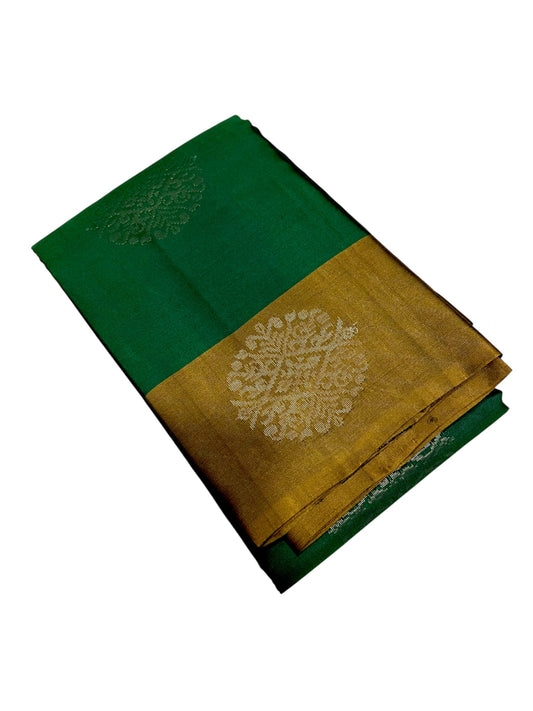 Southloom Pure Handloom Kanchipuram Silk Saree with Butta Work (Green & Golden)