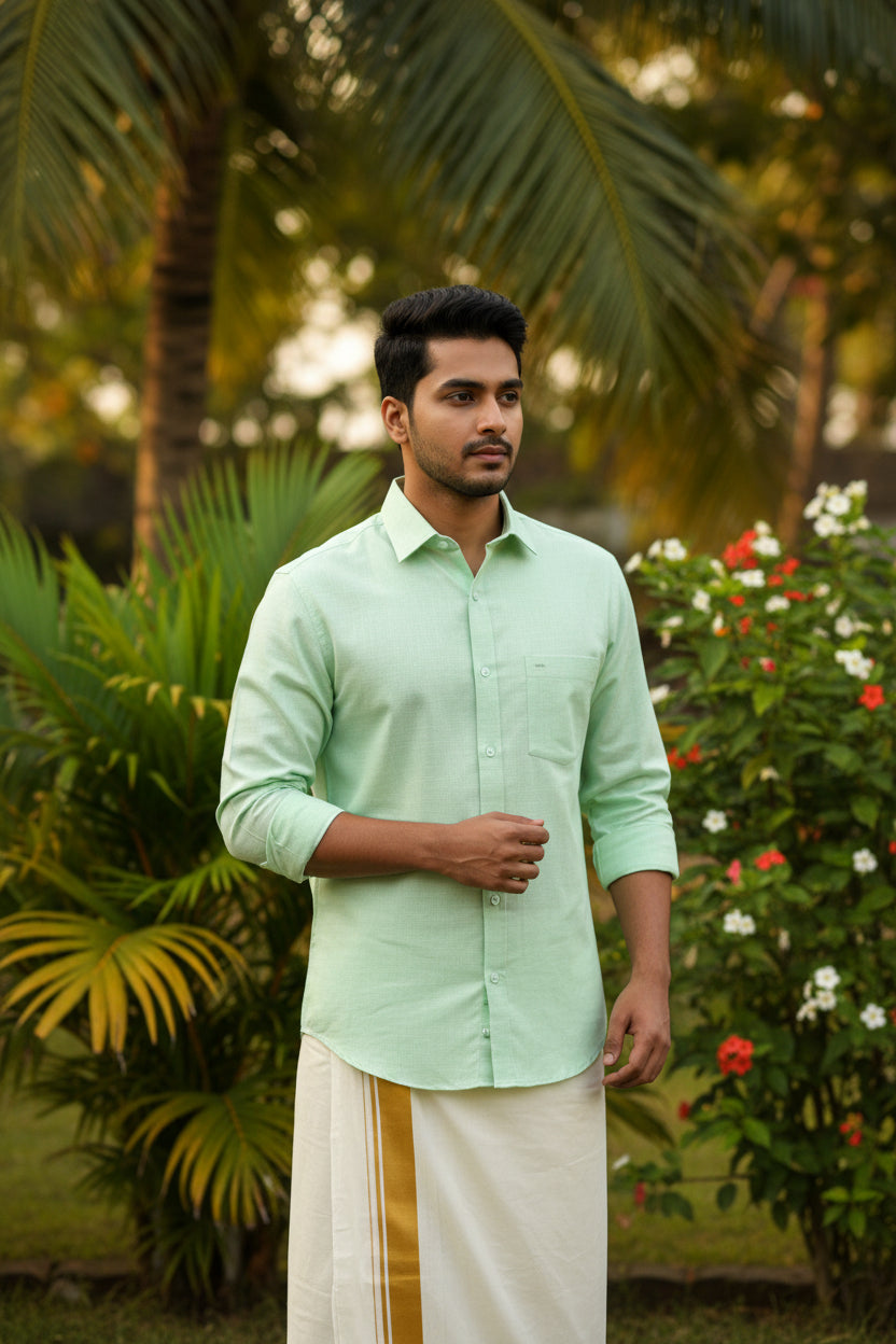 Southloom Pure Cotton Green Plain Shirt SLSHIRT 46 FS