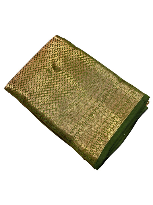 Southloom Semi Silk Brocade Bridal Saree With Woven Borders in Green