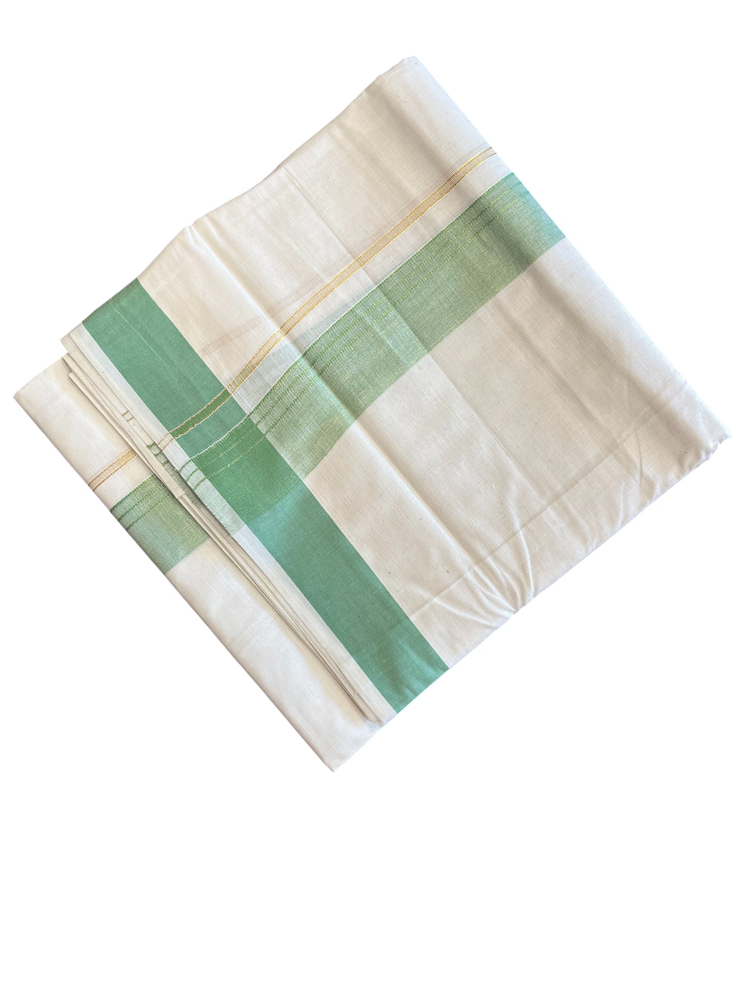 Southloom Pure Cotton Mundu with Green Lines and Green  Border (South Indian Kerala Dhoti)