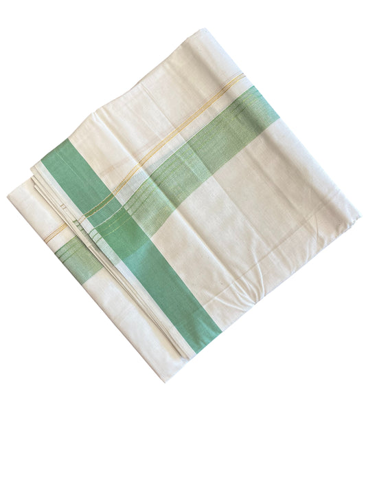 Southloom Pure Cotton Mundu with Green Lines and Green  Border (South Indian Kerala Dhoti)