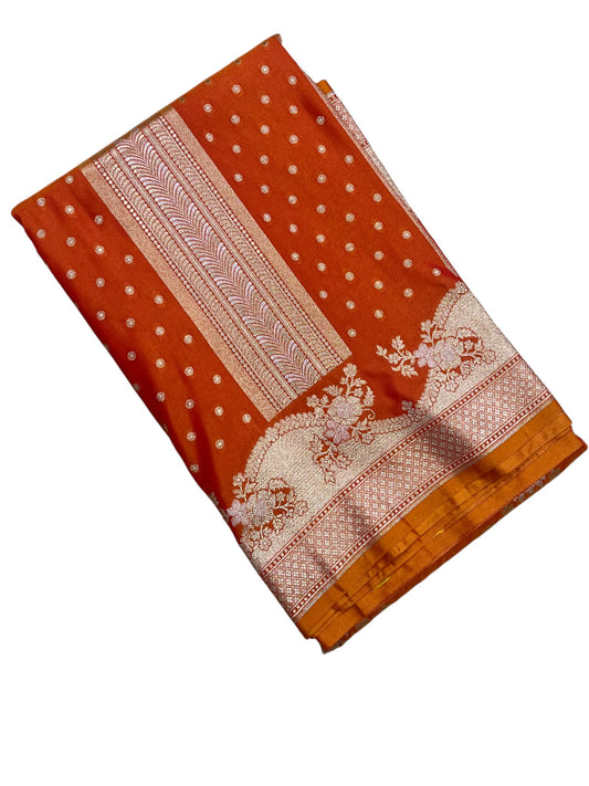 Southloom Pure Banarasi Silk Saree with Woven Work on Body and Borders (Orange)