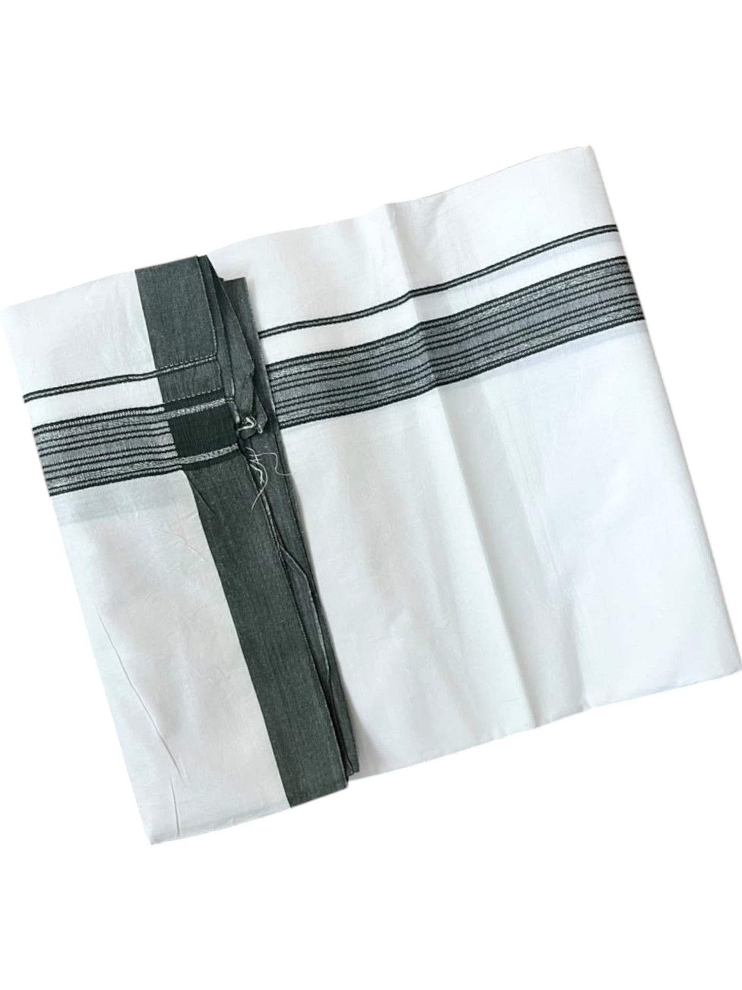 Southloom Pure White Single Cotton Mundu with Grey Border (South Indian Kerala Dhoti)