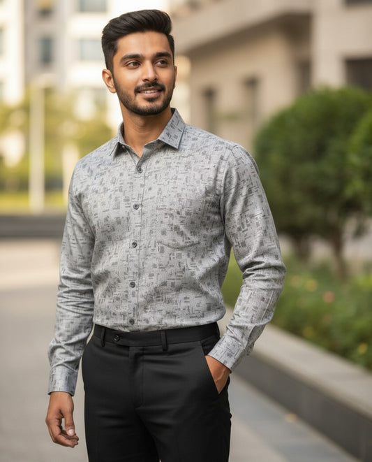 Southloom Pure Cotton Grey Printed Shirt SLSHIRT 42 FS