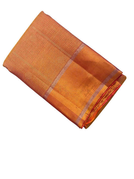 Southloom Pure Handloom Bridal Kanchipuram Silk Saree with Korvai Work(Orange & Red)