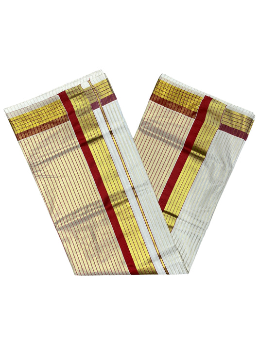 Southloom Kerala Pure Cotton Saree with Stripes on Body and Borders in Red SL334