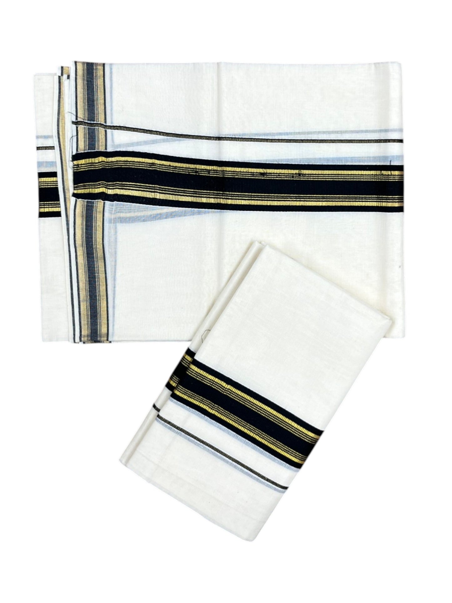 Southloom Kerala Cotton Single Set Mundu (Mundum Neriyathum) with Kasavu and Black Border in 2.80 Mtrs
