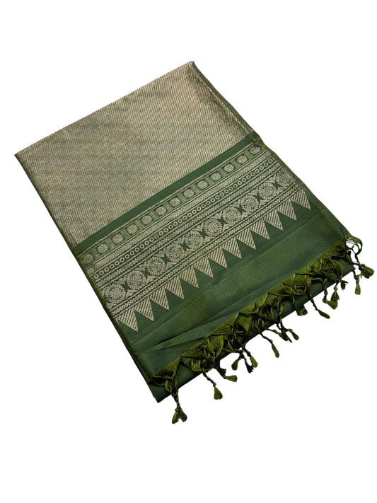 Southloom Pure Handloom Kanchipuram Silk Saree with Korvai Work (Green)